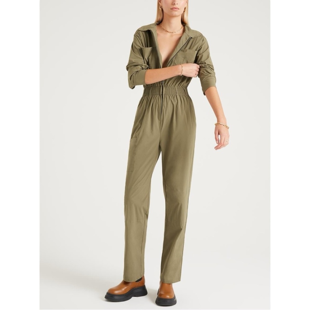 Rivet Utility Artist Jumpsuit - Khaki Green Straight Leg Utility Jumpsuit sz S
